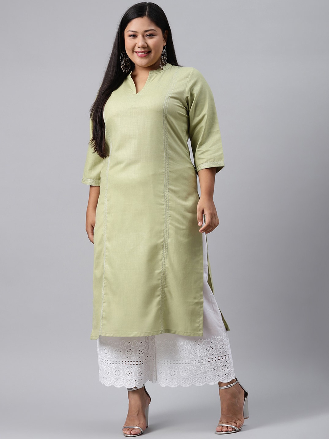 

EXTRA LOVE BY LIBAS Plus Size Women Green Kantha Work Kurta