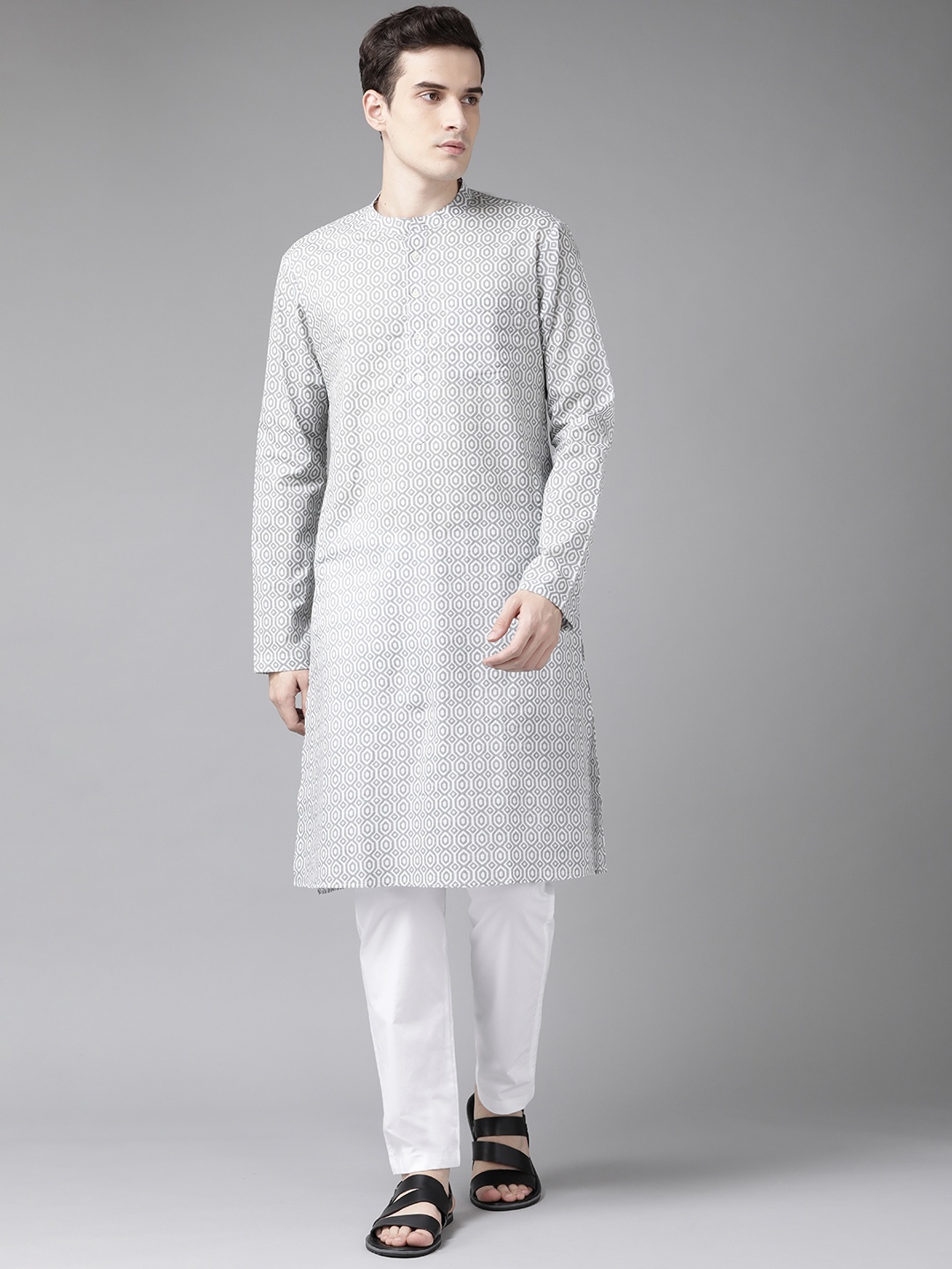 

See Designs Men Grey Printed Pure Cotton Kurta with Trousers