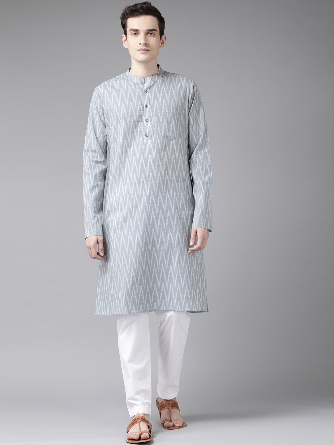 

See Designs Men Grey Pure Cotton Printed Regular Kurta with Trousers