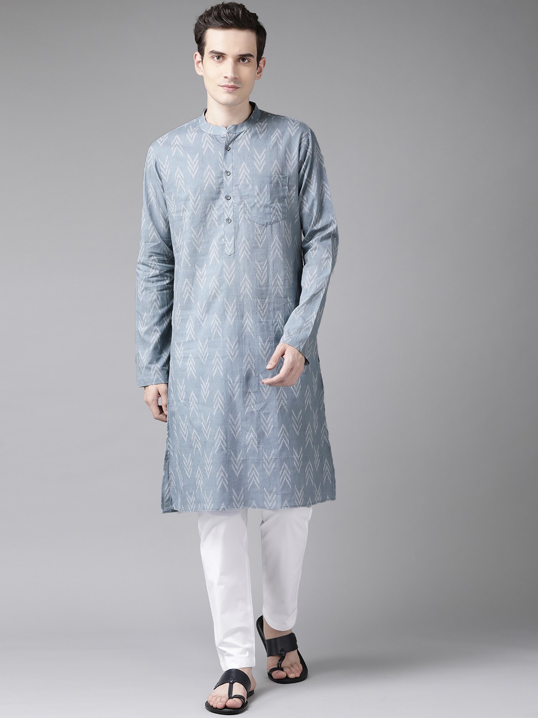 

See Designs Men Grey Pure Cotton Printed Regular Kurta with Trousers