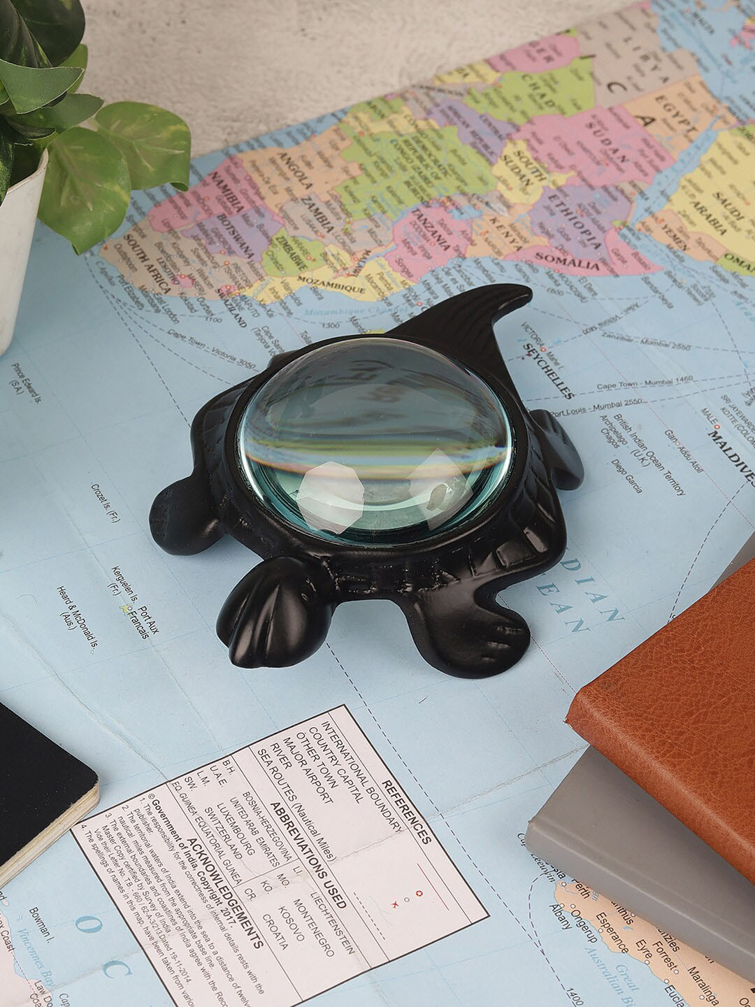 

EXIM DECOR Black Metal Tortoise Magnifying Glass Showpiece