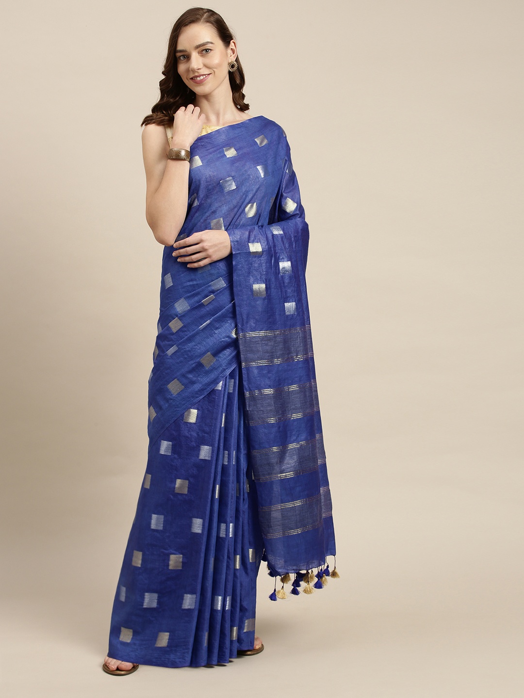 

swatika Blue Woven Design Zari Handloom Art Silk Muga Saree