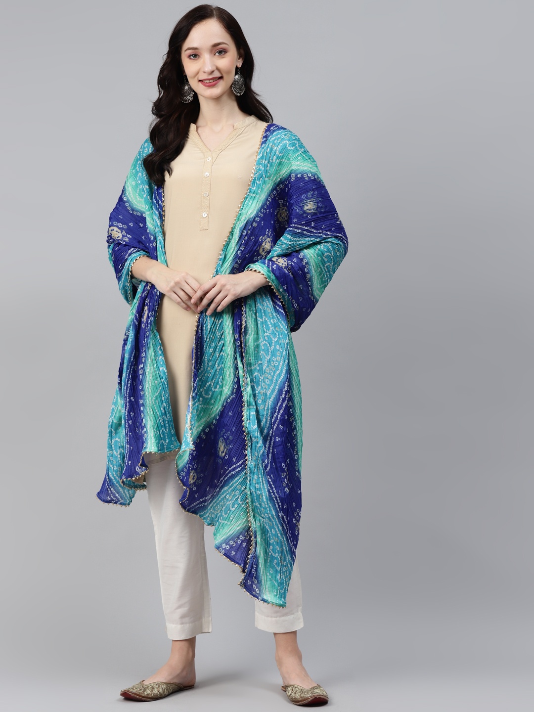 

Rang Gali Blue & Off White Printed Bandhani Dupatta with Gotta Patti