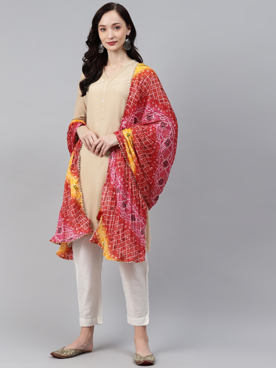 

Rang Gali Red & Yellow Printed Bandhani Dupatta with Gotta Patti