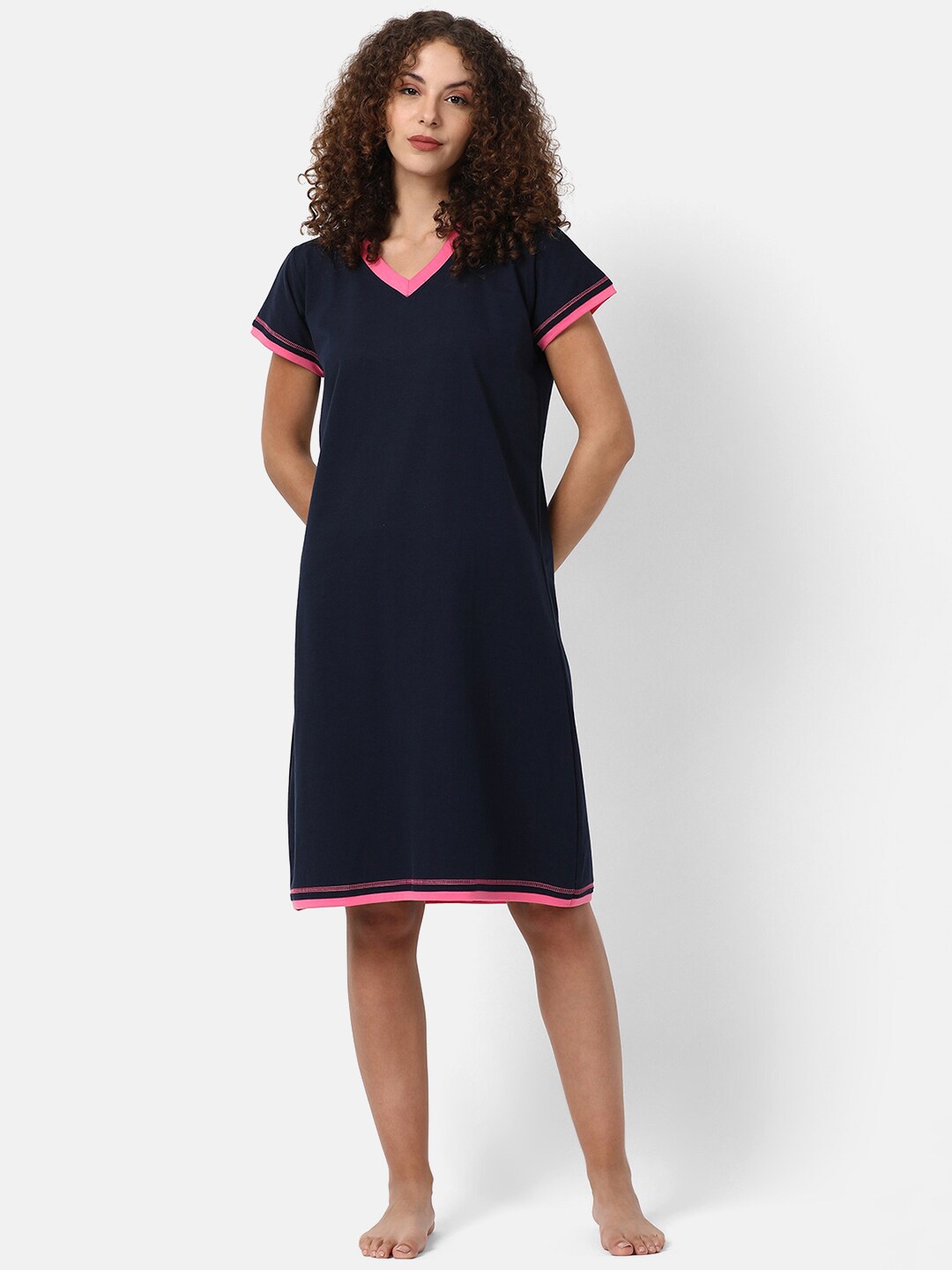 

V2 Value & Variety Navy Blue Solid Sleep Shirt