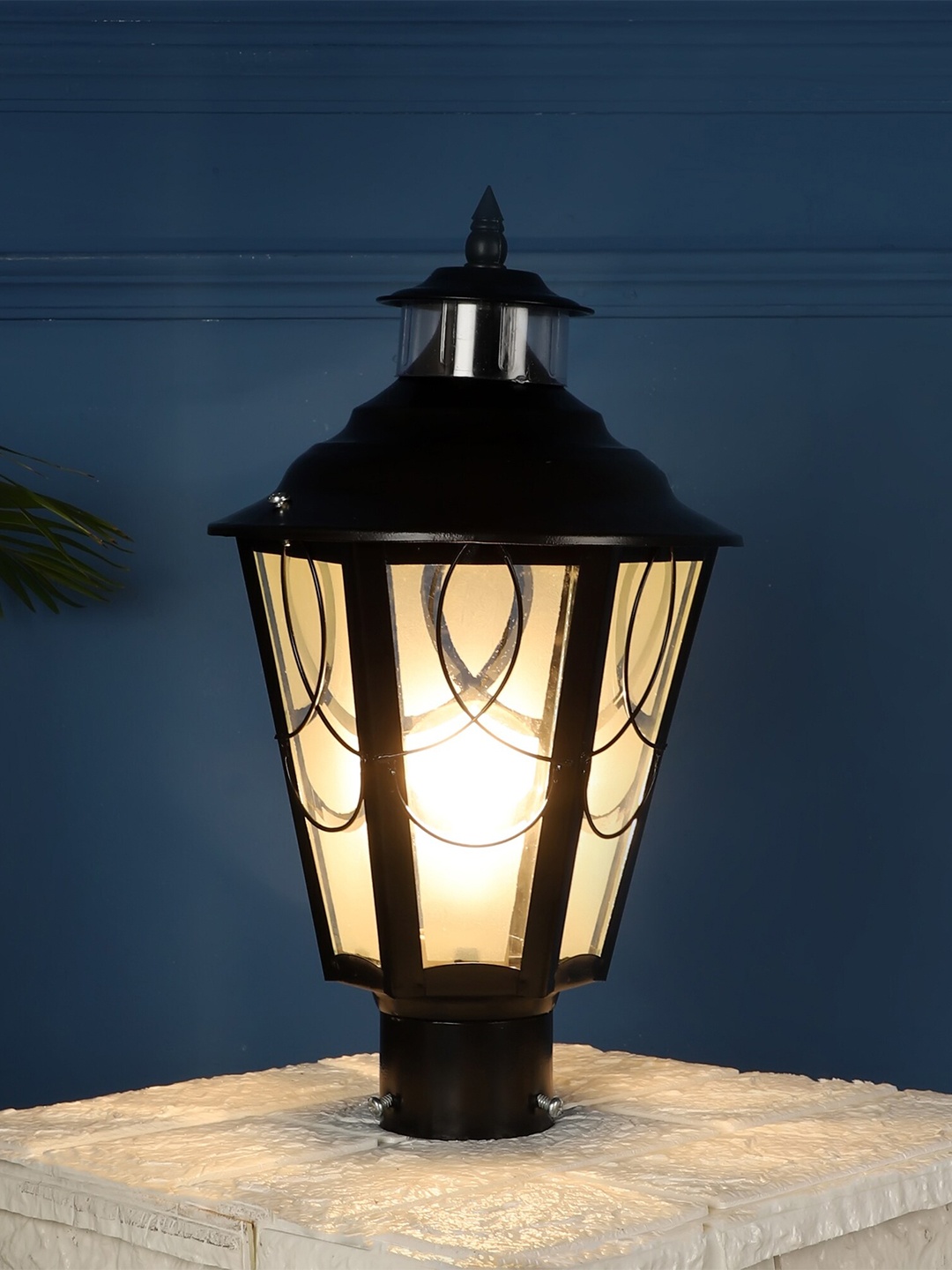 

MFD HOME FURNISHING Black & White Iron Contemporary Outdoor Lamp