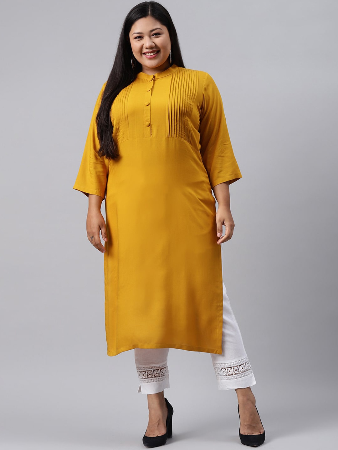 

EXTRA LOVE BY LIBAS Plus Size Women Mustard Yellow Kurta