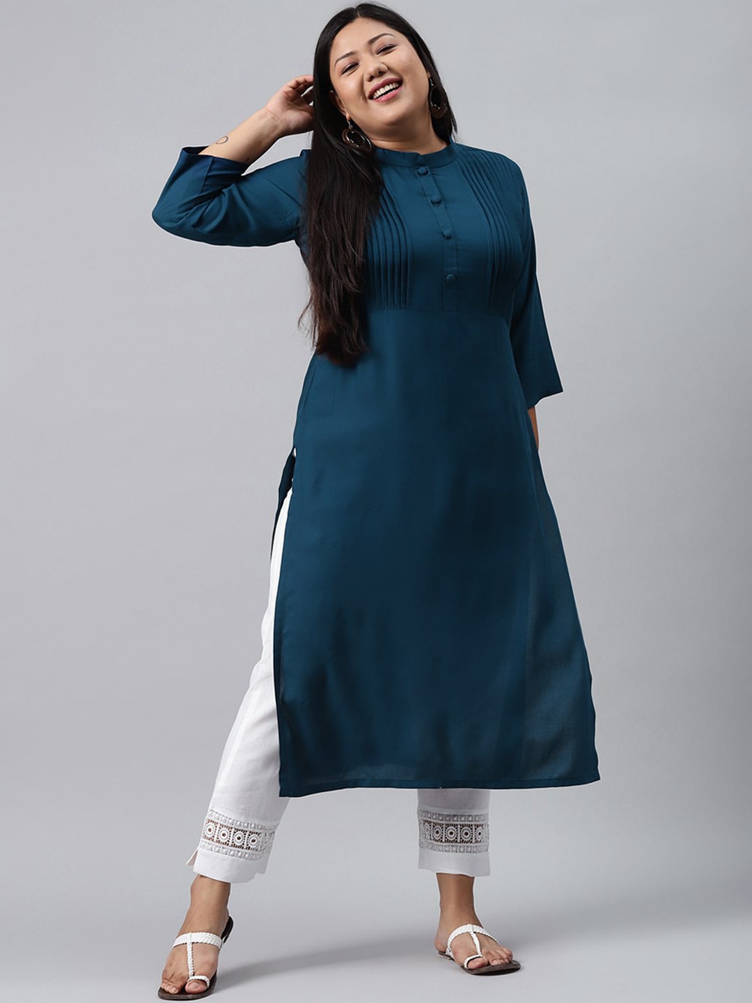 

EXTRA LOVE BY LIBAS Plus Size Women Blue Kurta