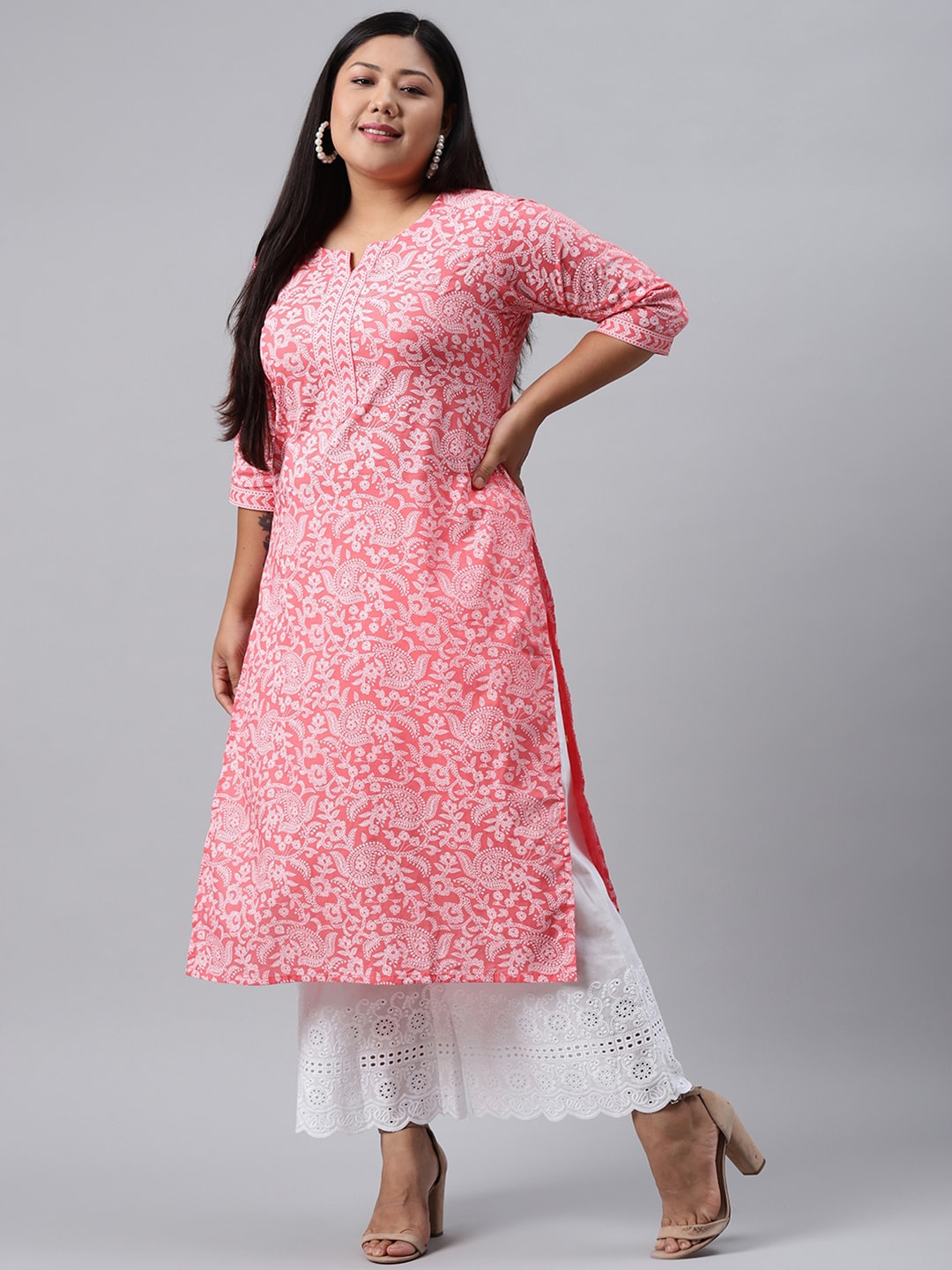 

EXTRA LOVE BY LIBAS Plus Size Women Pink Ethnic Motifs Printed Kurta