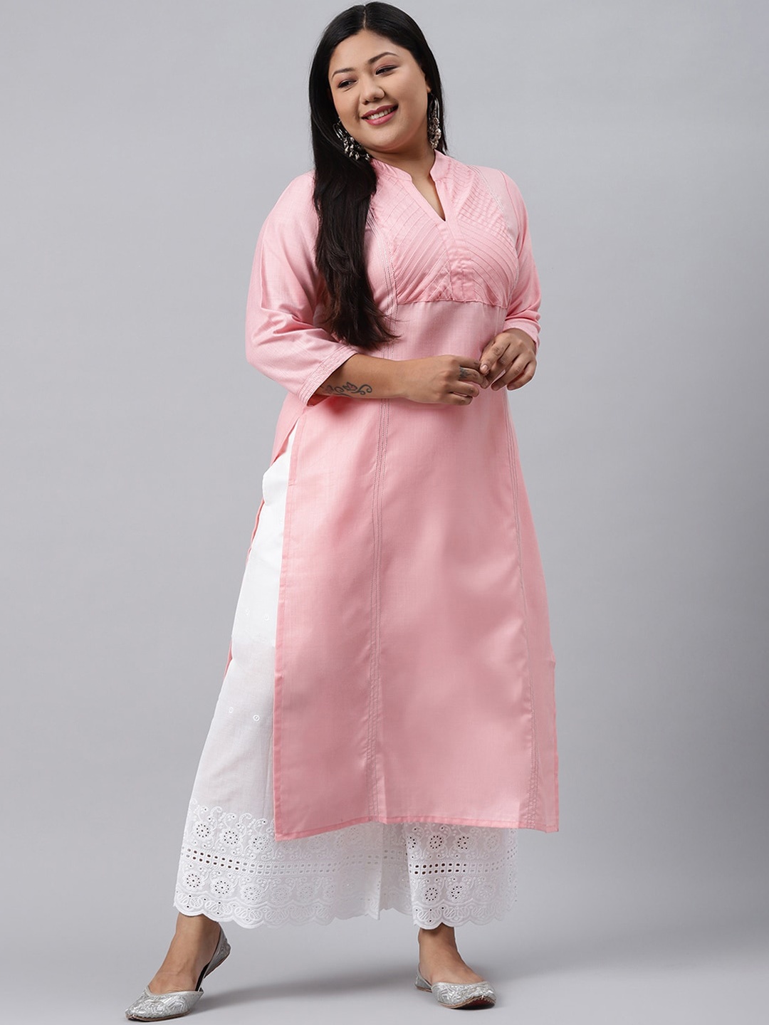 

EXTRA LOVE BY LIBAS Women Plus Size Pink Yoke Design Straight Kurta