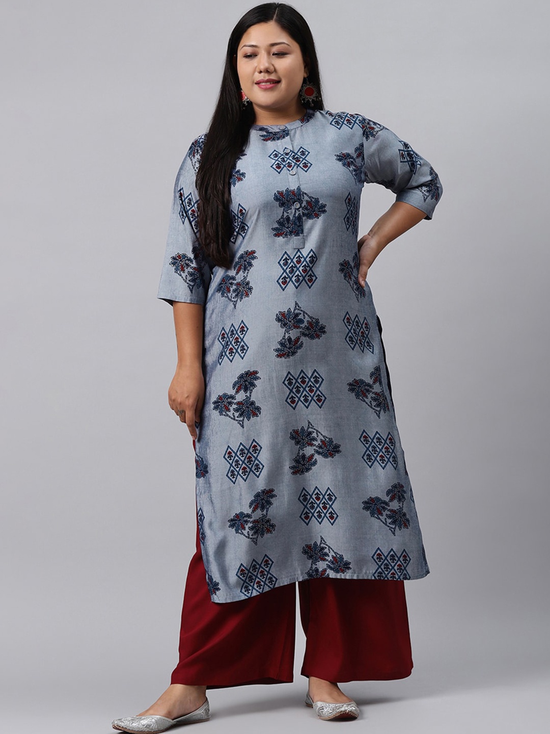 

EXTRA LOVE BY LIBAS Plus Size Women Blue Floral Printed Kurta