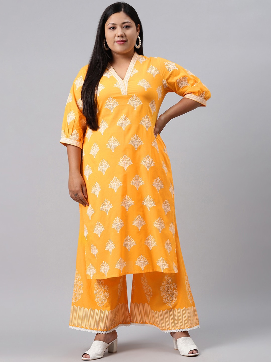 

EXTRA LOVE BY LIBAS Plus Size Women Floral Printed Kurta, Yellow