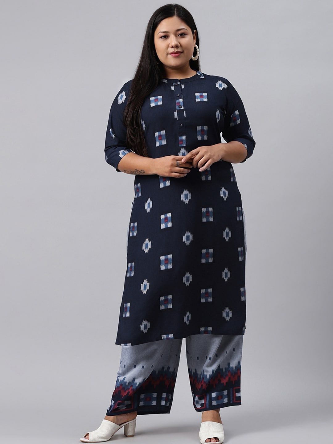 

EXTRA LOVE BY LIBAS Plus Size Women Blue Geometric Printed Kurta