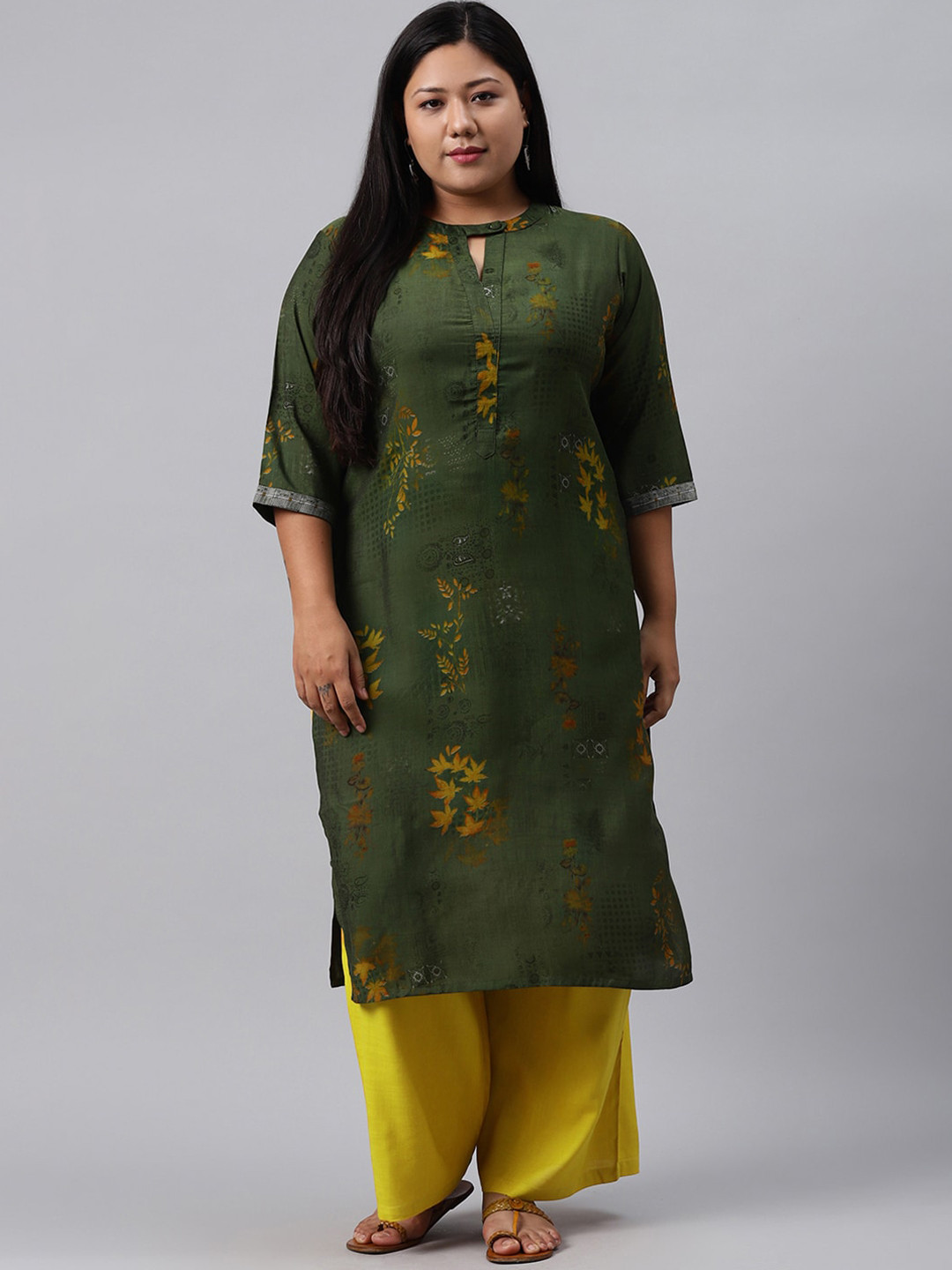 

EXTRA LOVE BY LIBAS Women Plus Size Floral Printed Kurta, Green