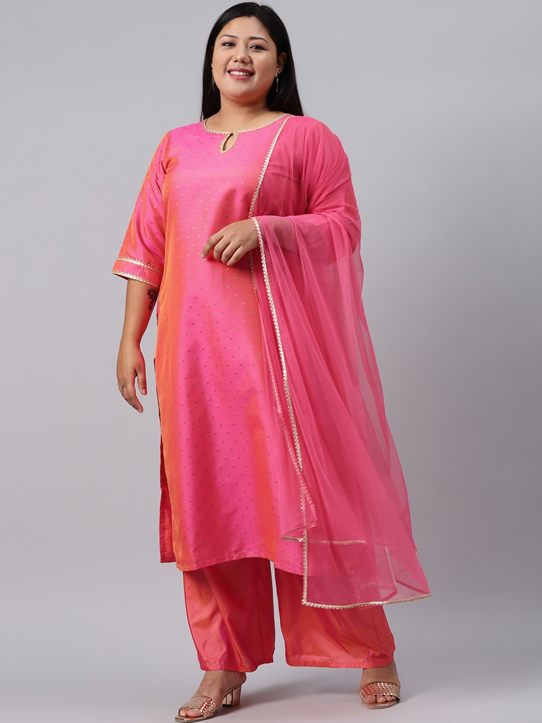 

EXTRA LOVE BY LIBAS Plus Size Women Pink Kurta with Palazzos & With Dupatta