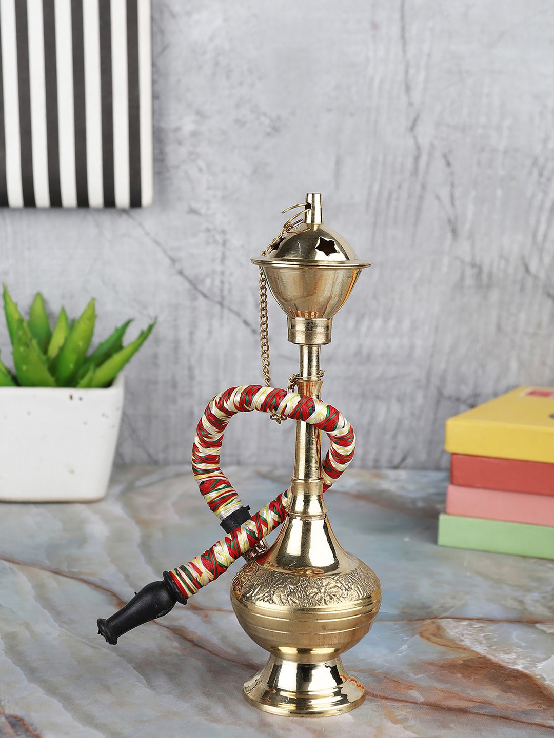 

EXIM DECOR Gold-Toned Vintage Brass Decorative Dummy Hukkah Showpiece
