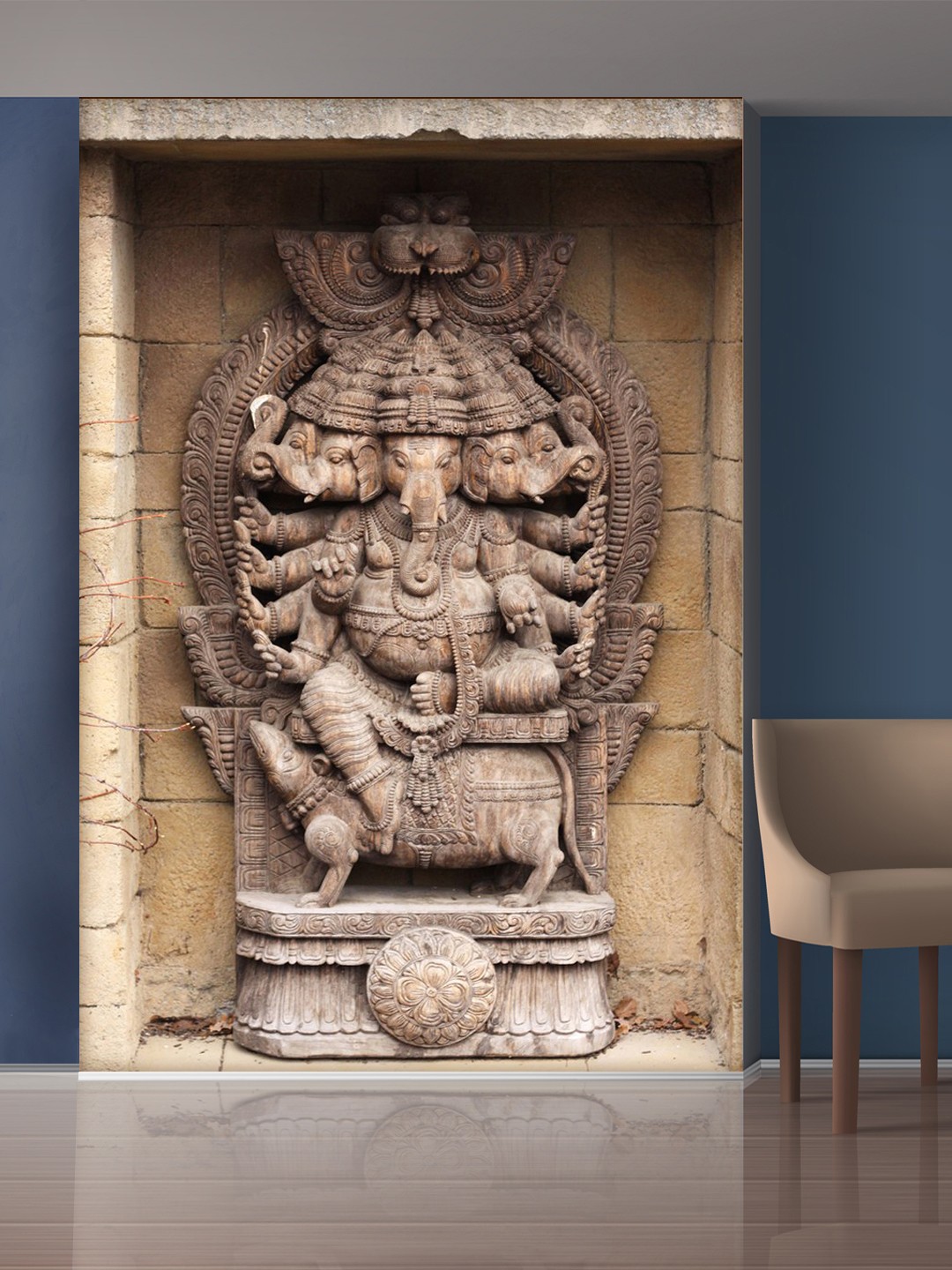 

999Store Brown Multiple Hand & Head Ganesha Mural Wallpaper