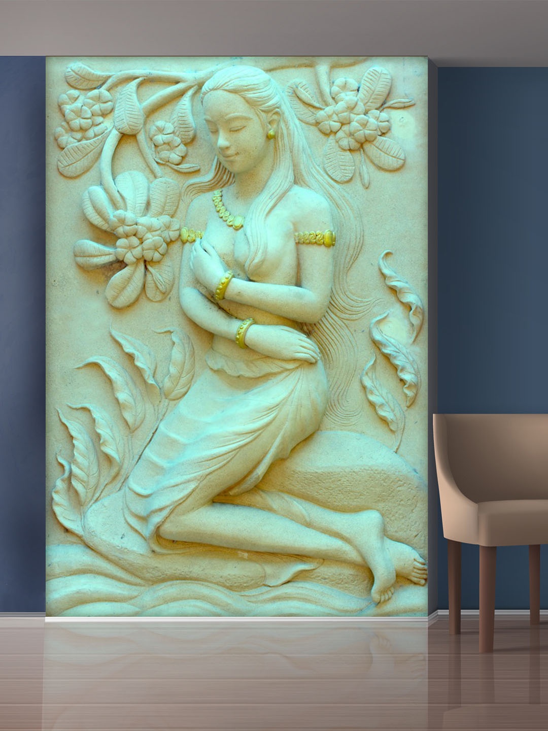 

999Store White Lady and Flowers Mural Self-Adhesive Wallpaper