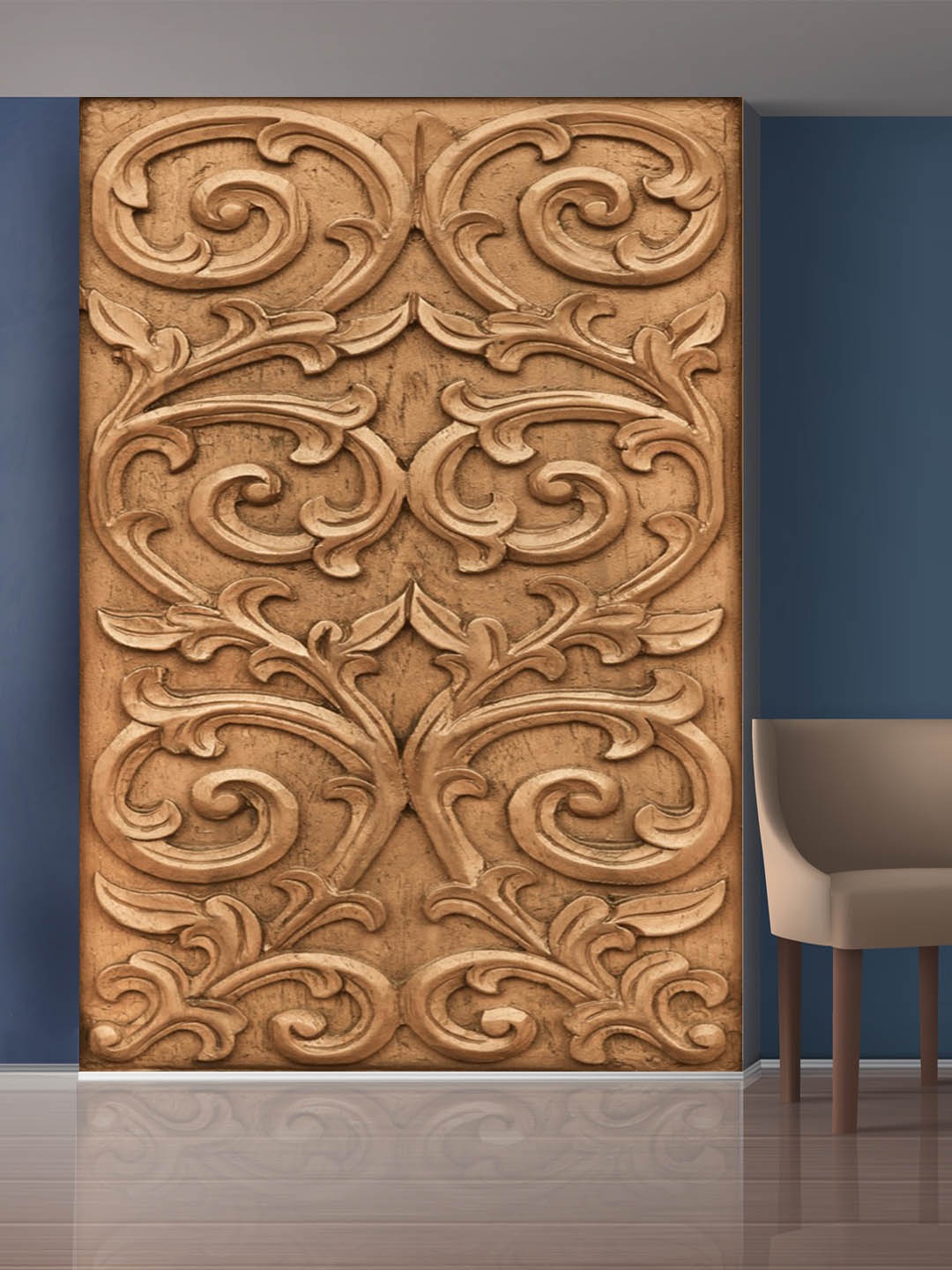 

999Store Brown Flowers & Leaves Self-Adhesive Mural Wallpaper