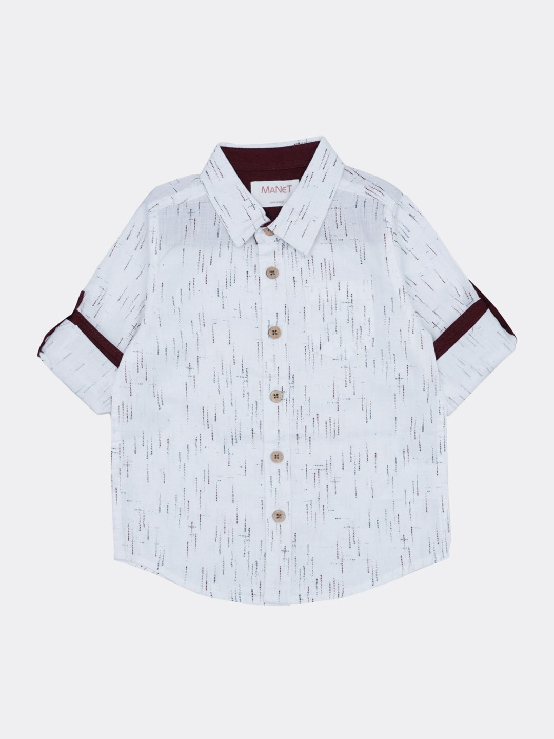 

MANET Boys White & Black Printed Roll Up Sleeves Casual Shirt