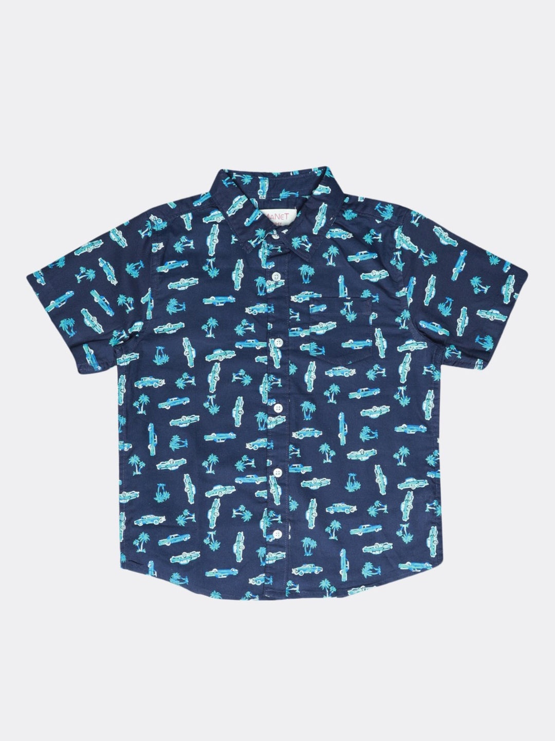 

MANET Boys Navy Blue & Turquoise Blue Printed Casual Shirt