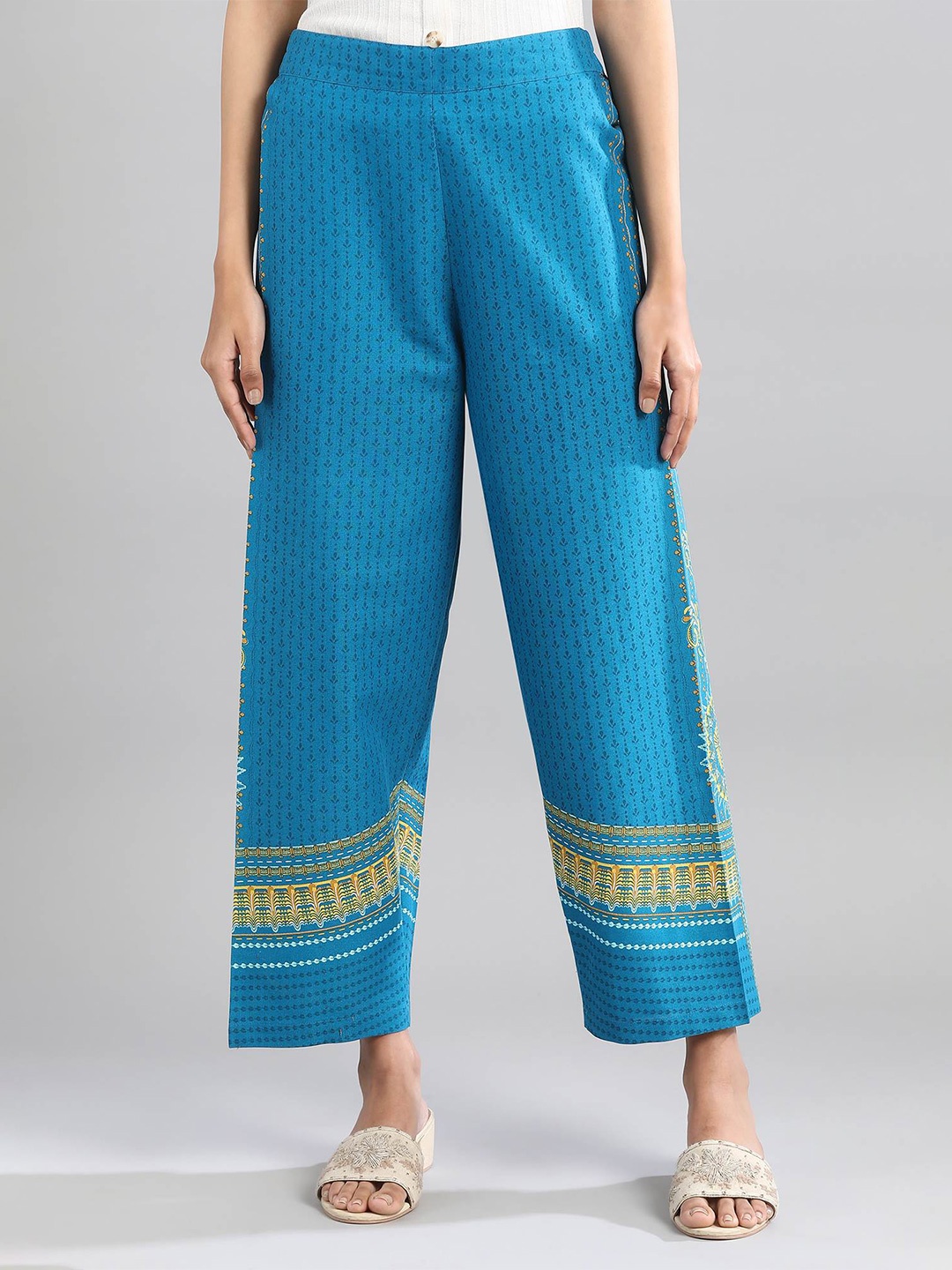 

AURELIA Women Blue & Yellow Ethnic Motifs Printed Ethnic Palazzos