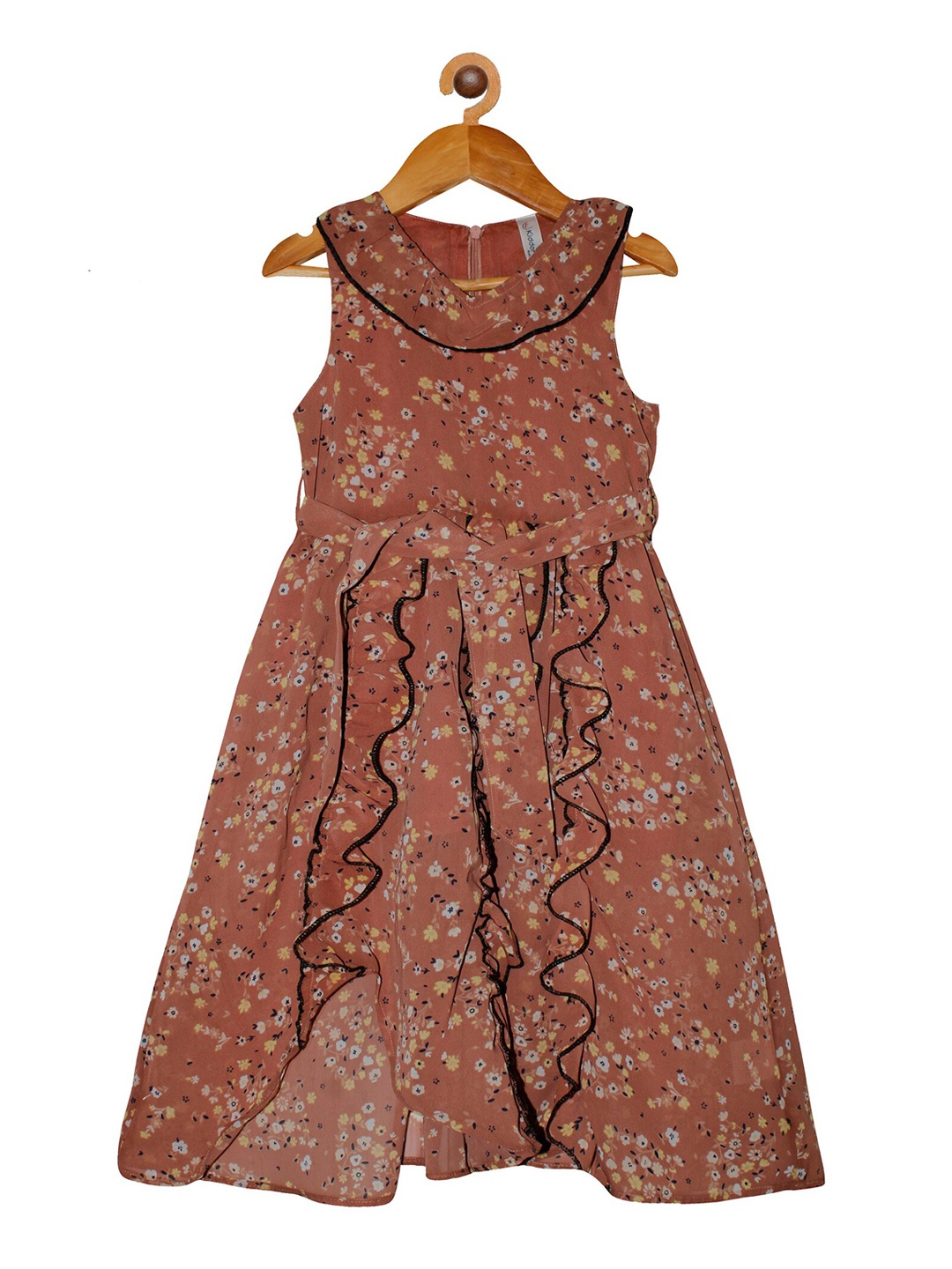 

KiddoPanti Brown Floral Georgette Midi Dress