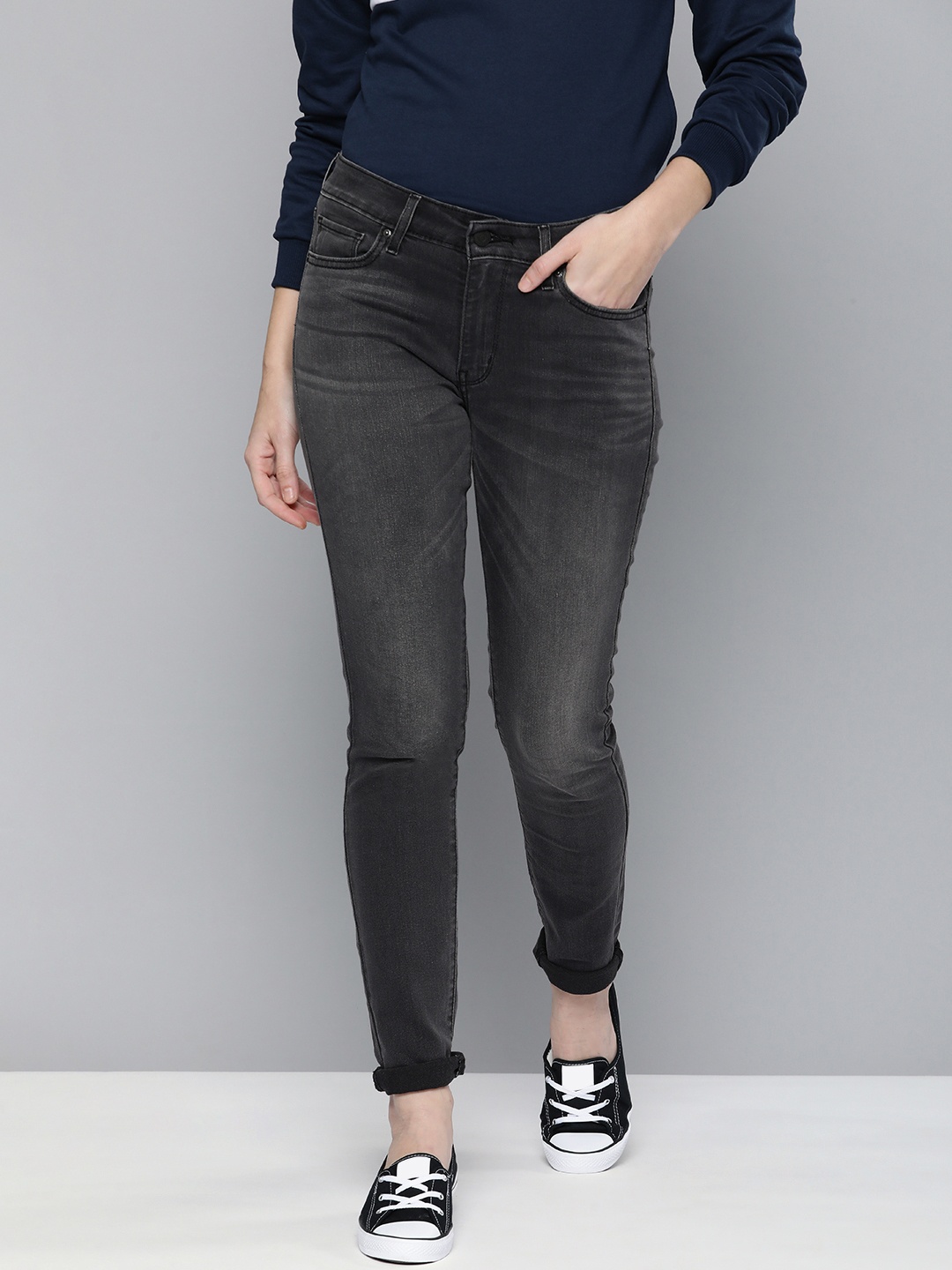 

Levis Women Black 711 Skinny Fit Light Fade Stretchable Jeans