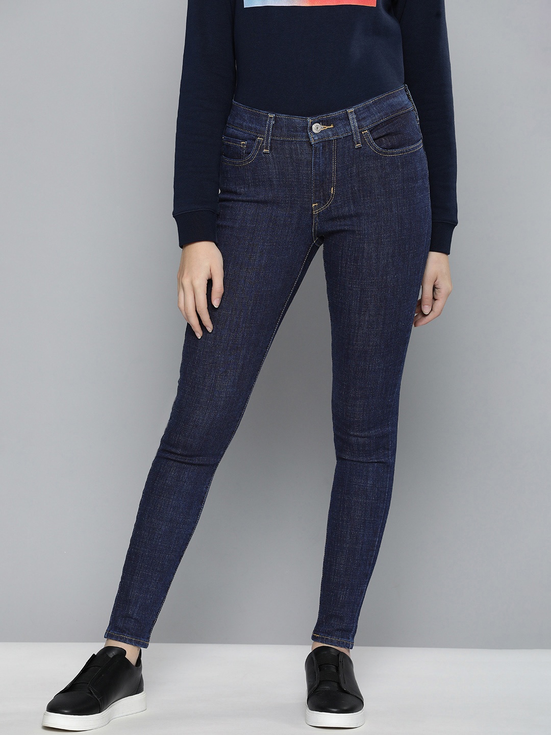 

Levis Women Navy Blue 710 Super Skinny Fit Clean Look Mid Rise Stretchable Jeans