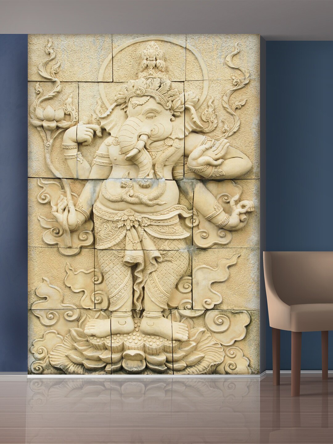 

999Store Cream-Coloured Lord Ganesha Mural Self-Adhesive Wallpaper