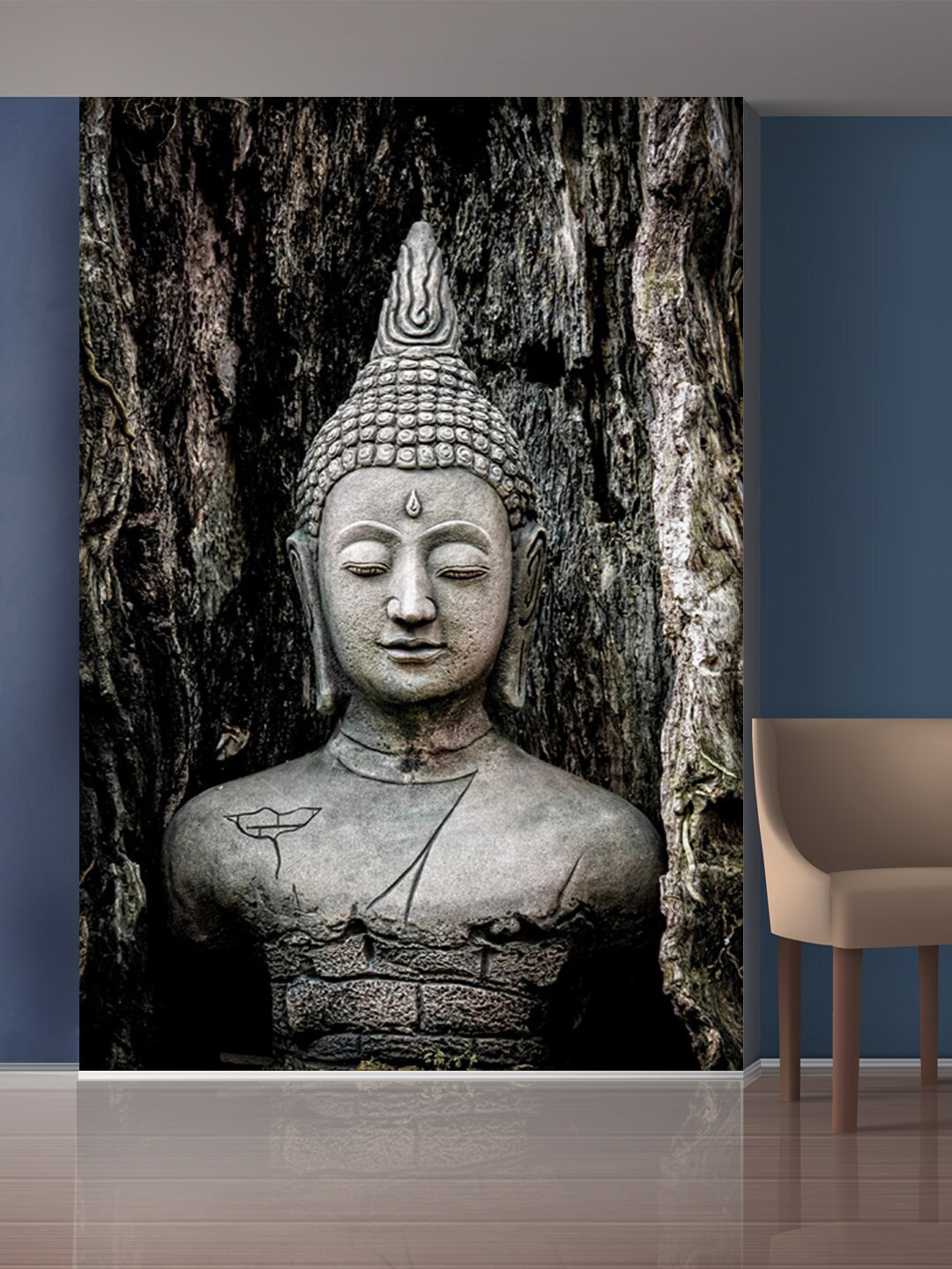 

999Store White & Grey Meditating Buddha Mural Self-Adhesive Wallpaper