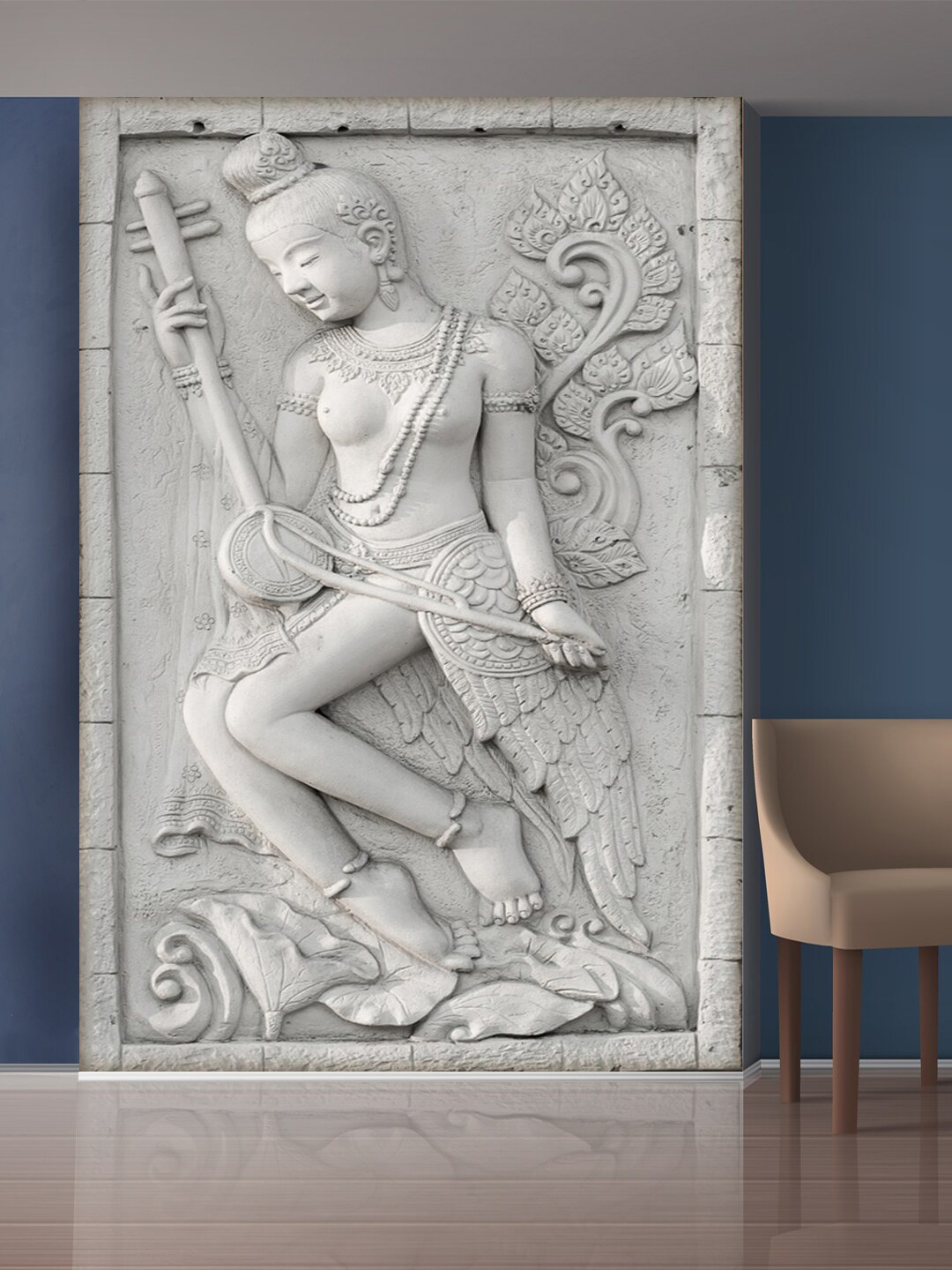 

999Store Off-White Lady Playing Sitar Mural Wallpaper