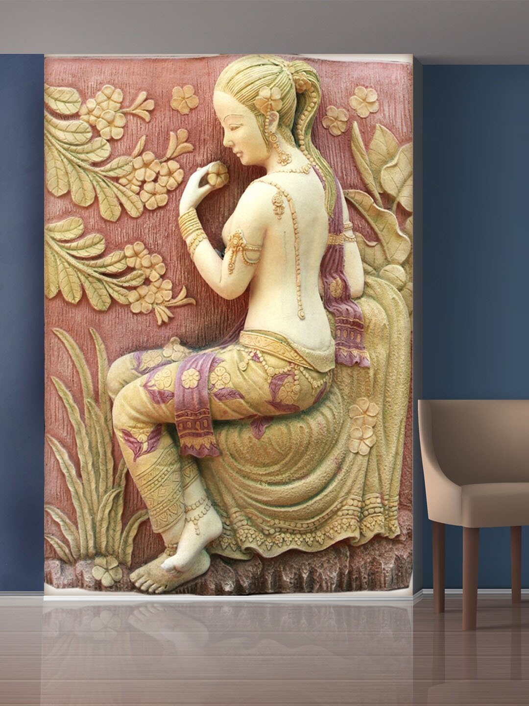 

999Store Gold-Toned & Maroon Flowers & Praying Hands Statue Mural