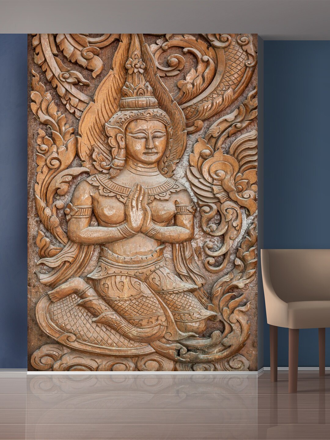 

999Store Brown Flowers & Sitting Lady Mural Wallpaper