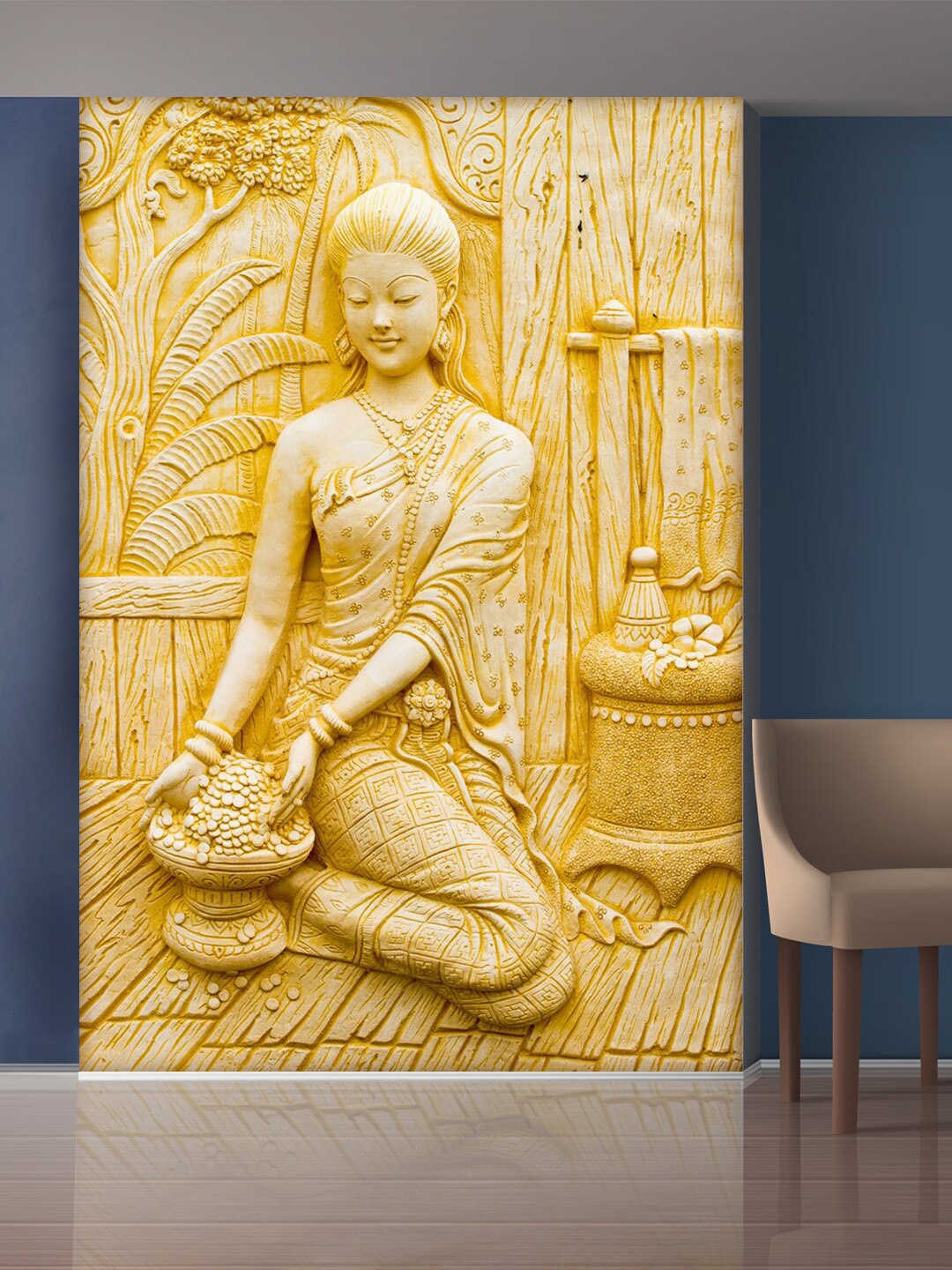 

999Store Gold-Toned Working Women Statue Mural Wallpaper