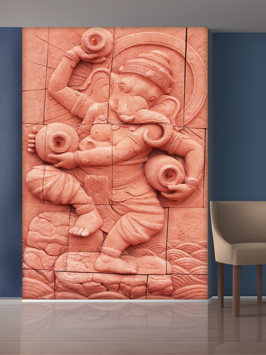 

999Store Red Dancing Lord Ganesha Mural Wallpaper
