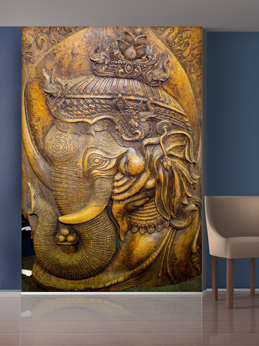 

999Store Gold-Toned Lord Ganesha Mural Wallpaper