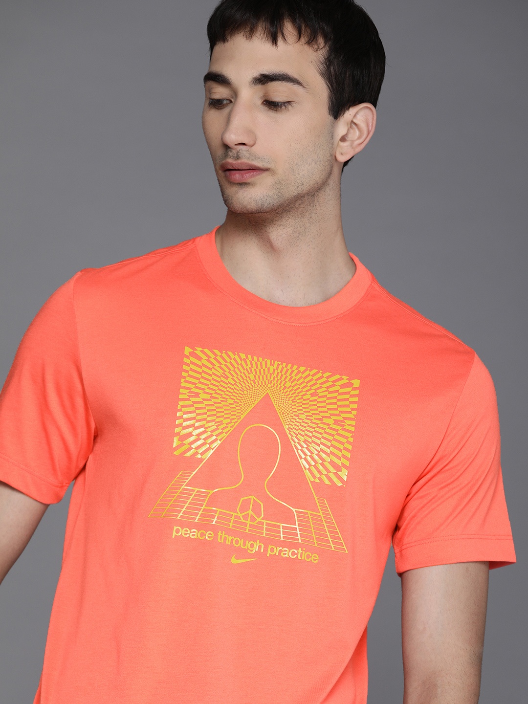 

Nike Men Orange & Yellow Printed Dri-FIT Yoga T-shirt