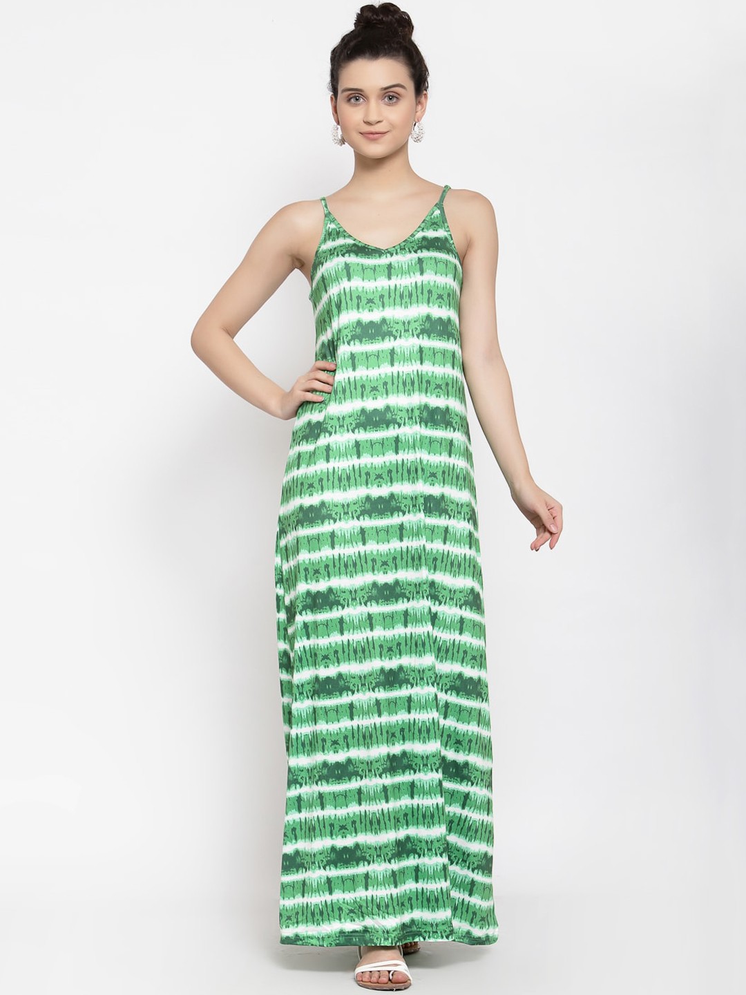 

Iki Chic Women Green & White Striped Maxi Dress