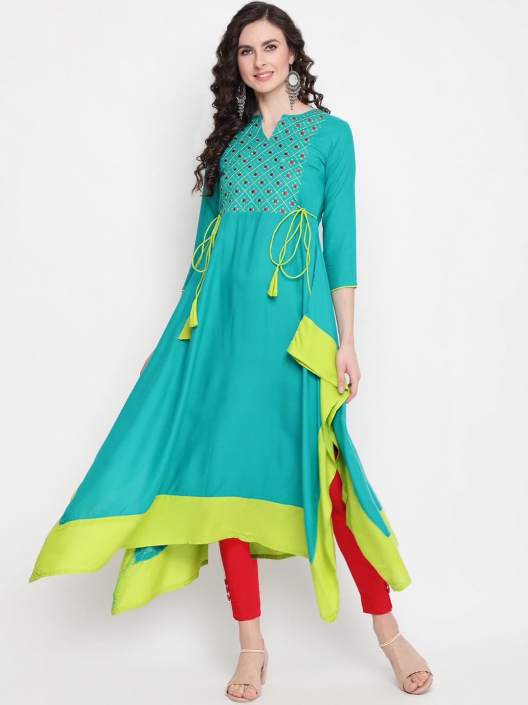 

GULMOHAR JAIPUR Women Turquoise Blue Embroidered Anarkali Kurta