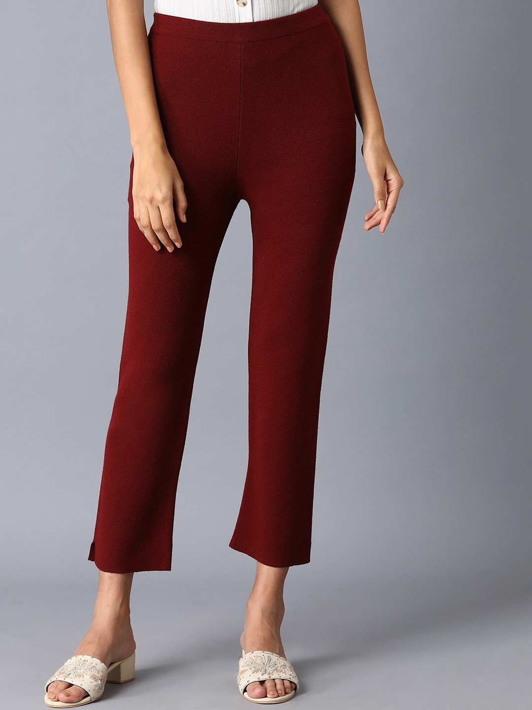 

W Women Maroon Solid Slim Trousers