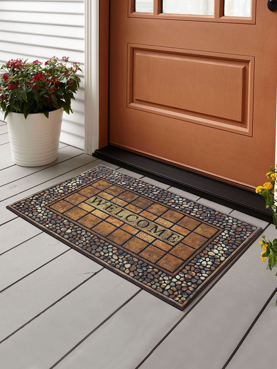 

OBSESSIONS Brown & Black Printed Anti-Skid Doormat