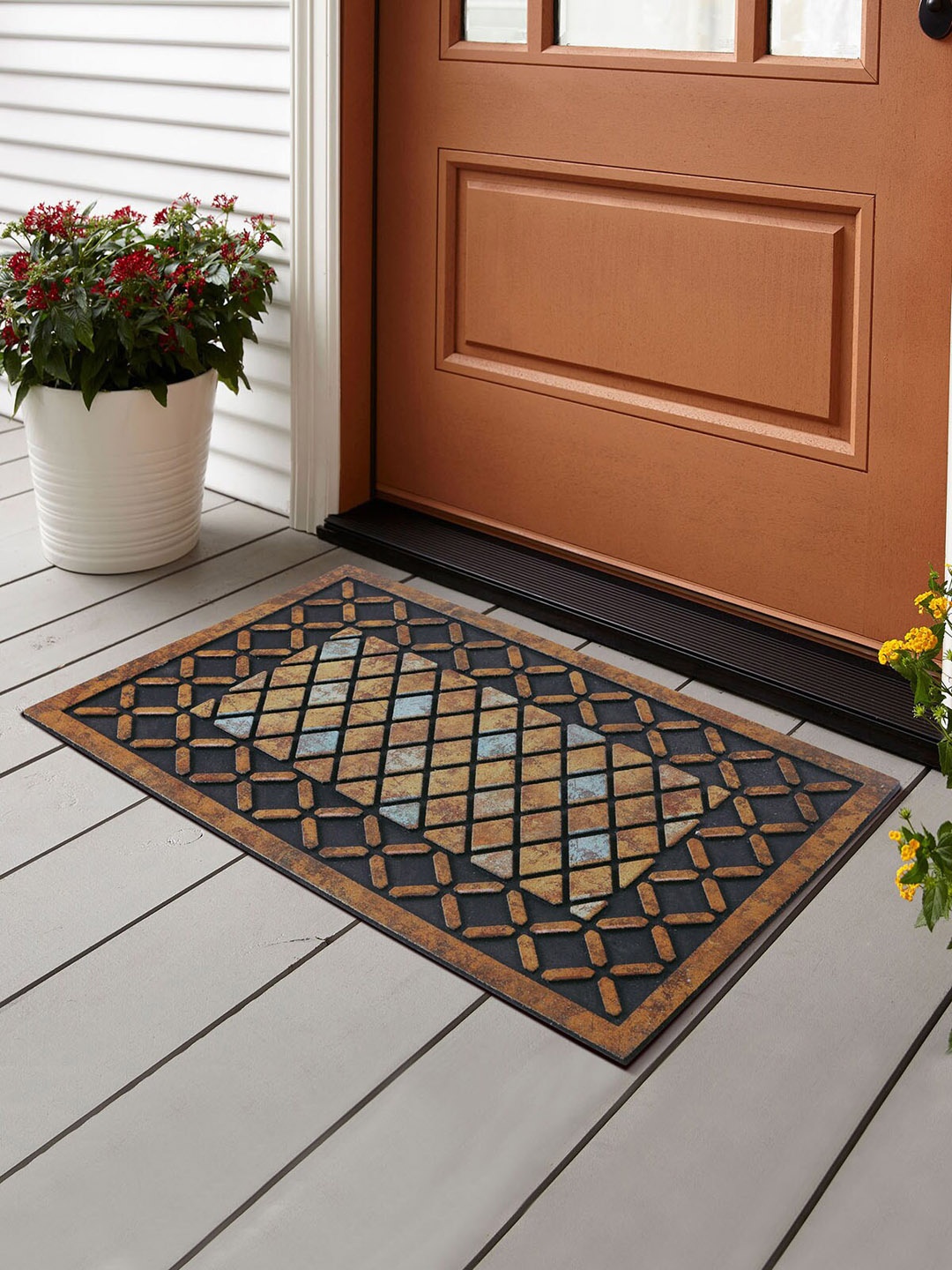 

OBSESSIONS Brown & Black Printed Anti-Skid Doormat