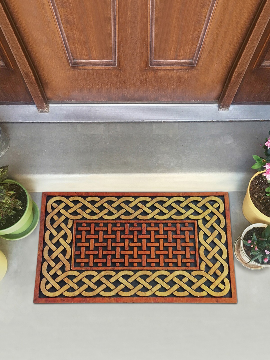 

OBSESSIONS Rust & Yellow Patterned Verona Outdoor Mat