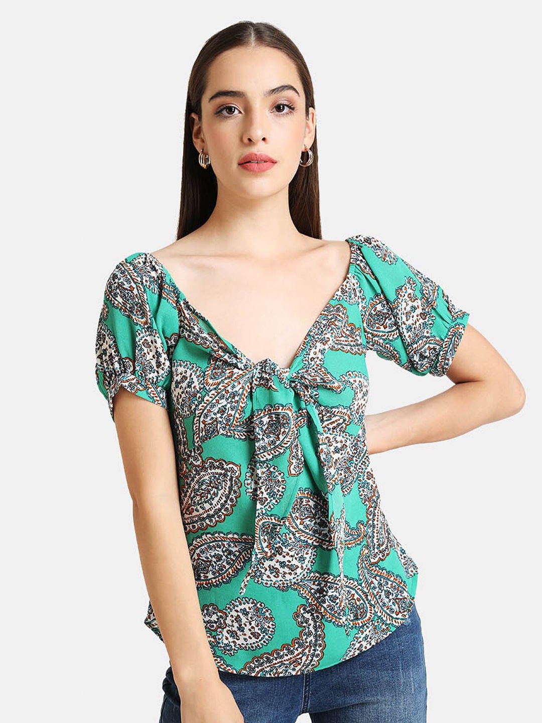 

Kazo Women Green Ethnic Motifs Printed Regular Top