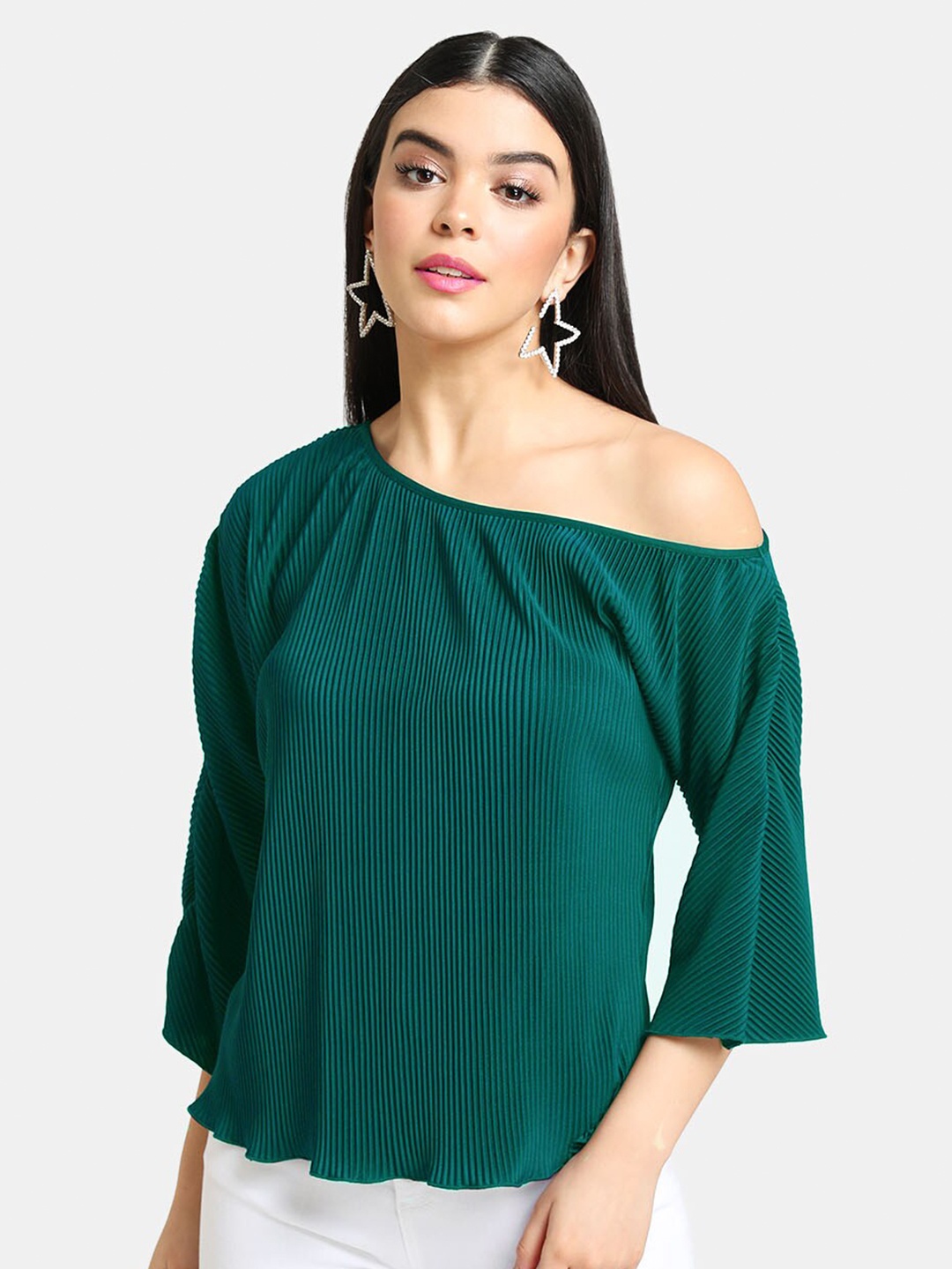 

Kazo Women Green One Shoulder Styled Back Top