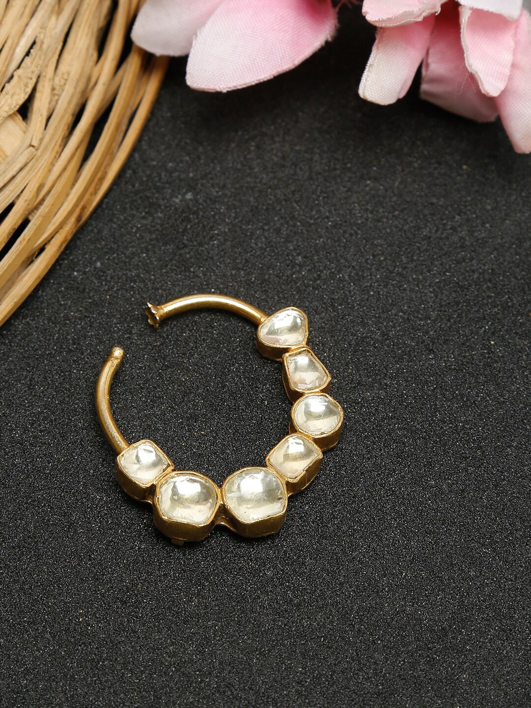 

Ruby Raang Gold-Plated White Faux Kundan-Studded Nose Ring