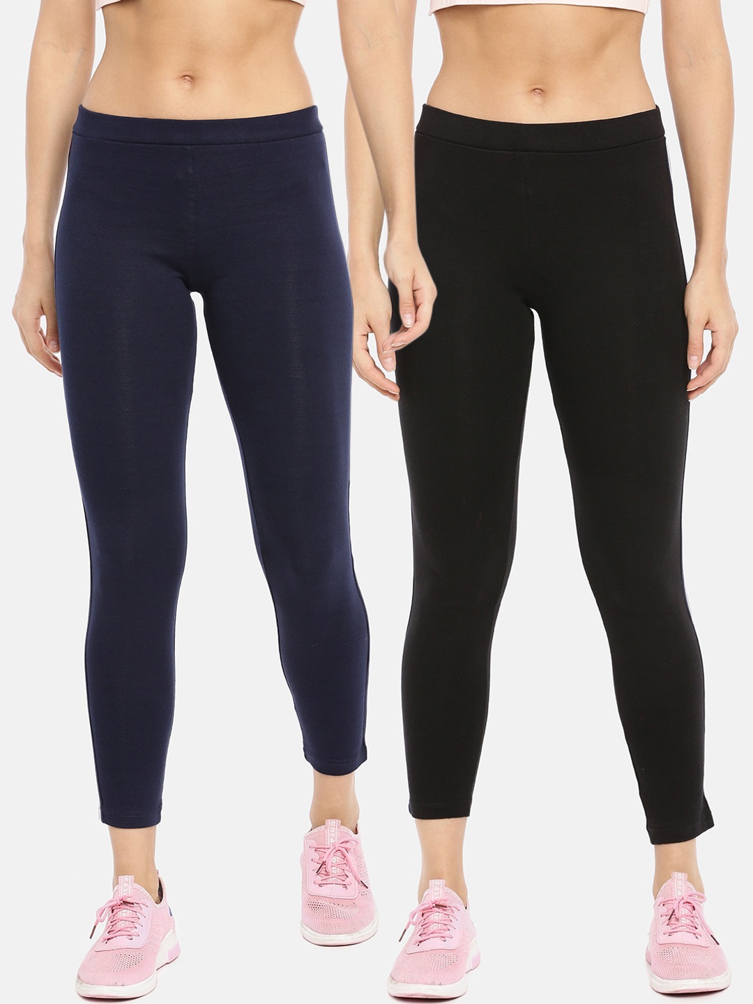 

GOLDSTROMS Women Pack Of 2 Solid Slim-Fit Ankle-Length Track Pants, Black