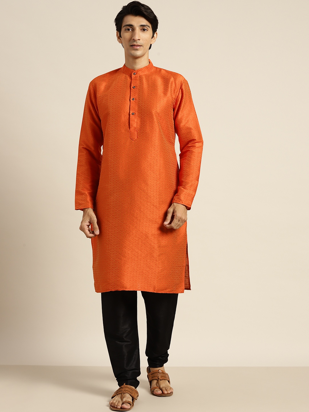 

SOJANYA Men Orange Woven Design Straight Kurta