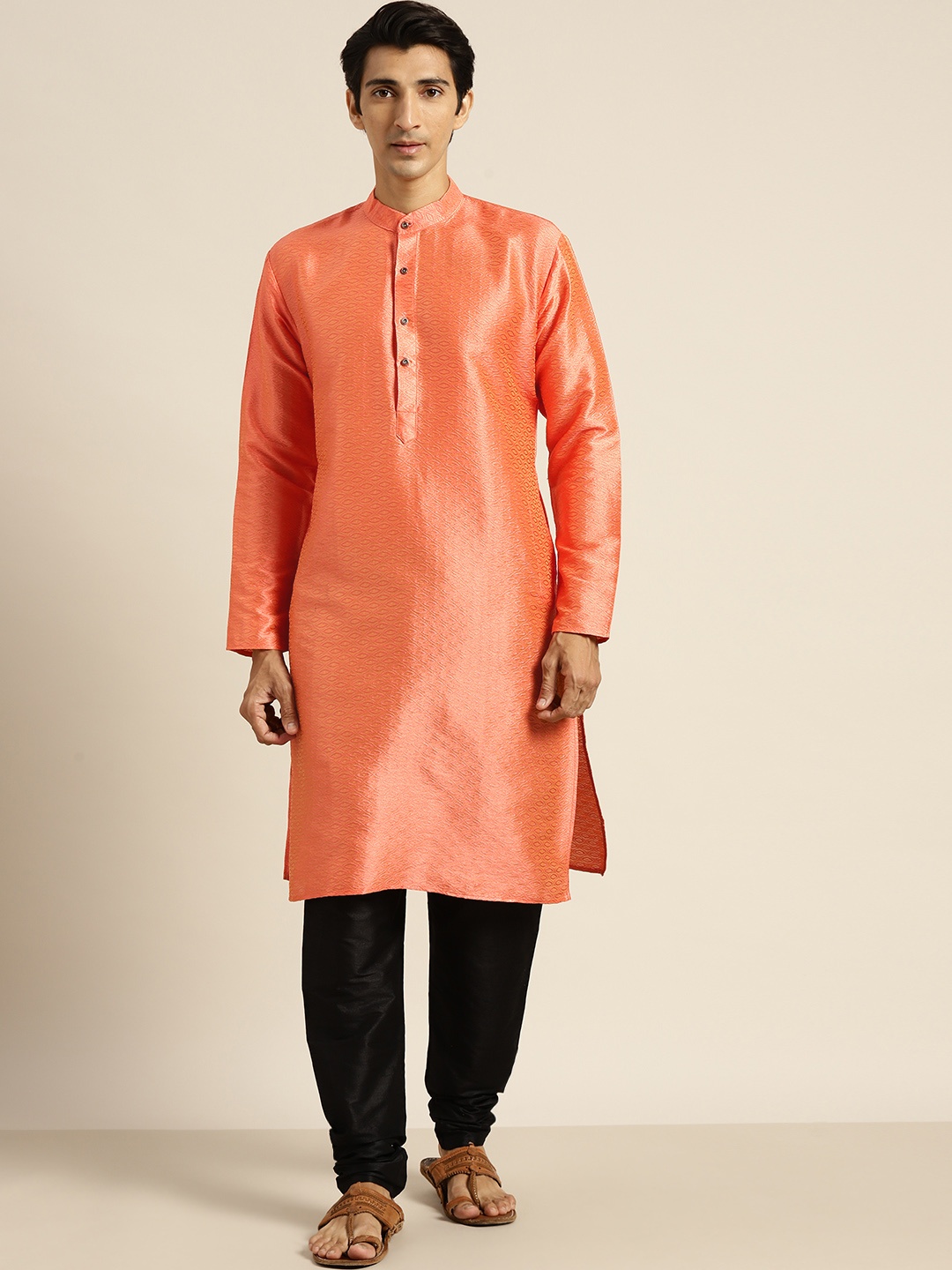 

SOJANYA Men Peach-Coloured Woven Design Kurta